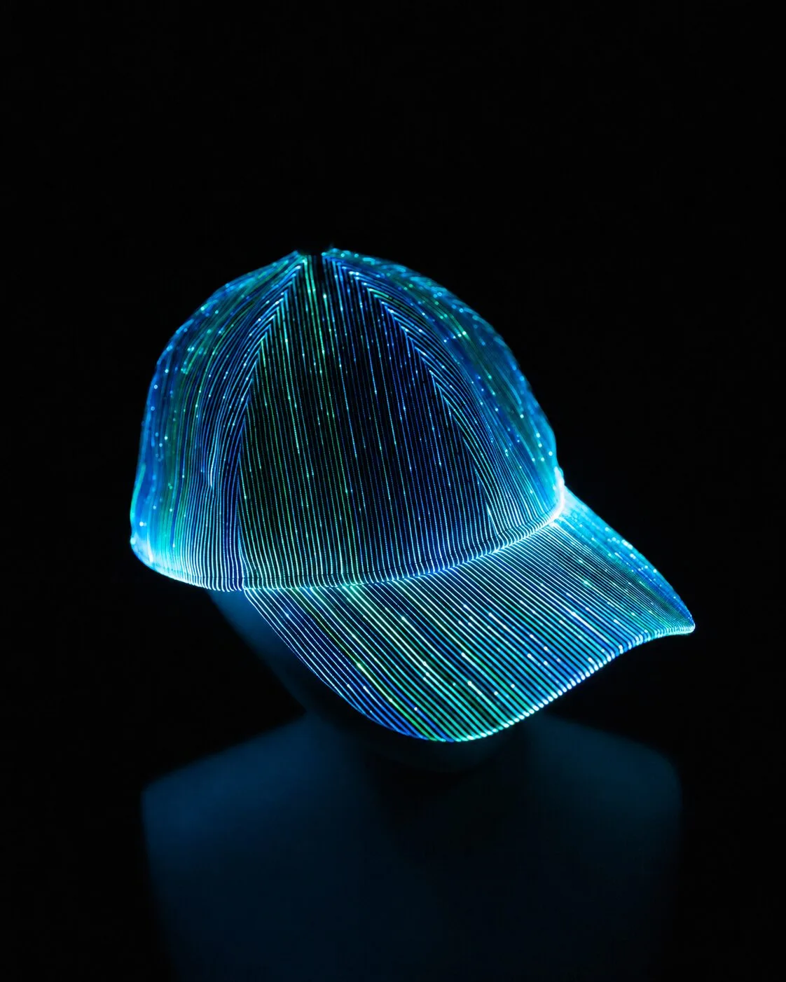 Glow in the dark cap lit cyan