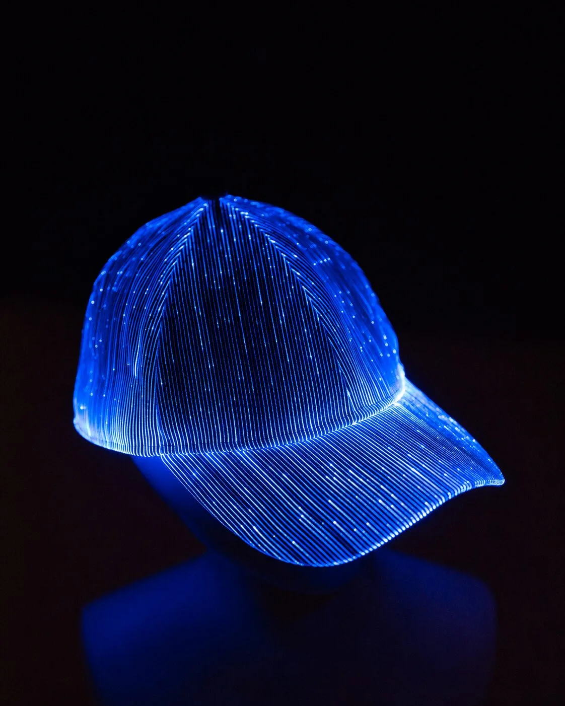 LED hat glowing blue