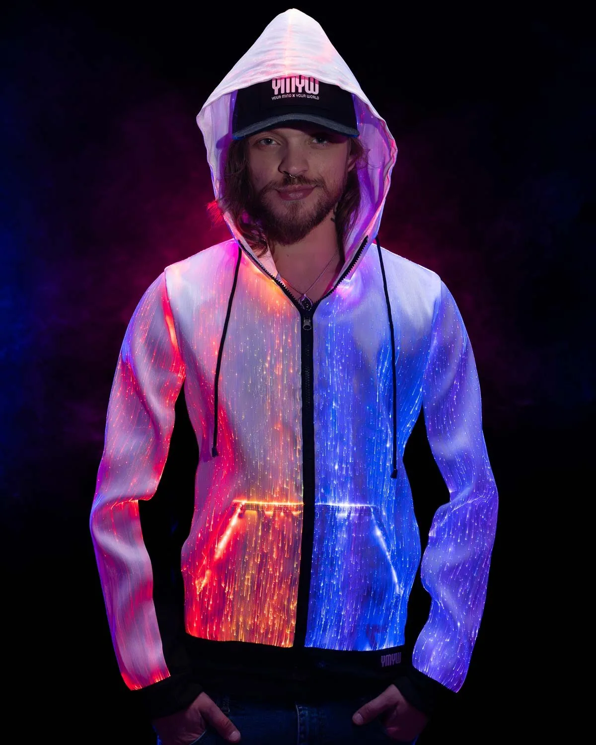 rave outfits for guys Long Sleeve Fiber Optic Light Up Hoodie | YMYW brand