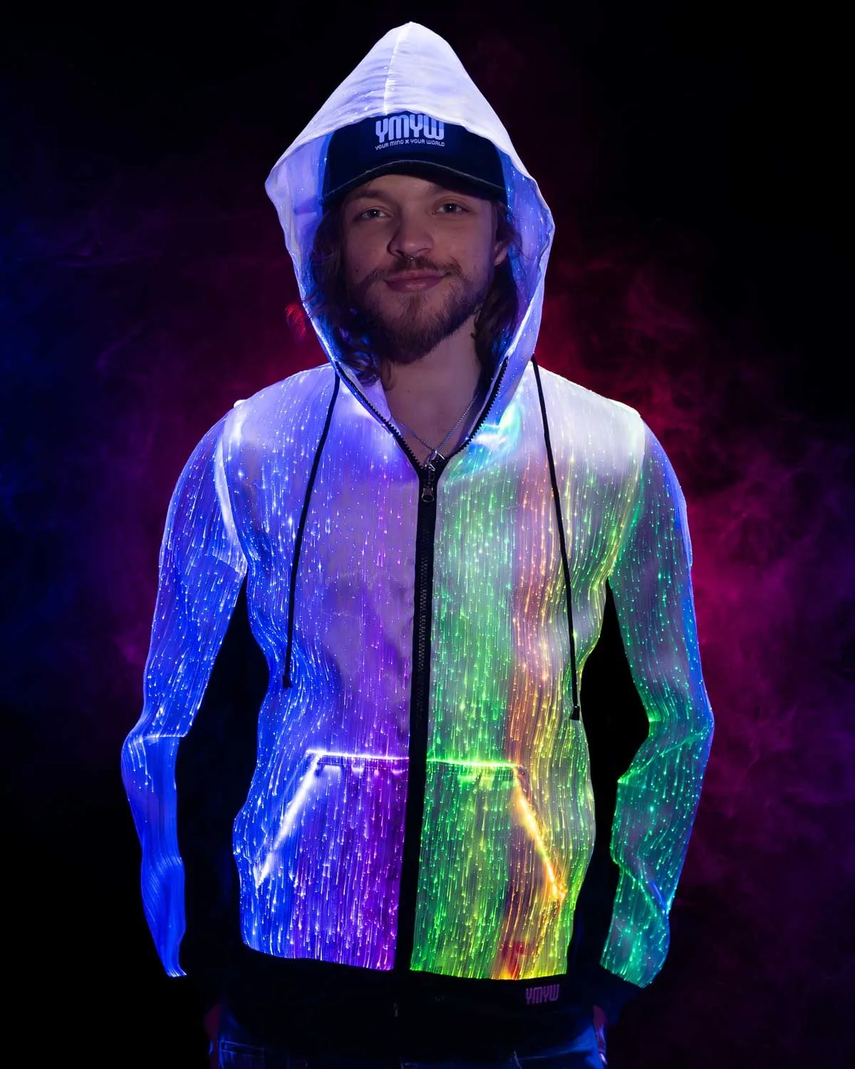 male rave outfits Long Sleeve Fiber Optic Light Up Hoodie | YMYW brand