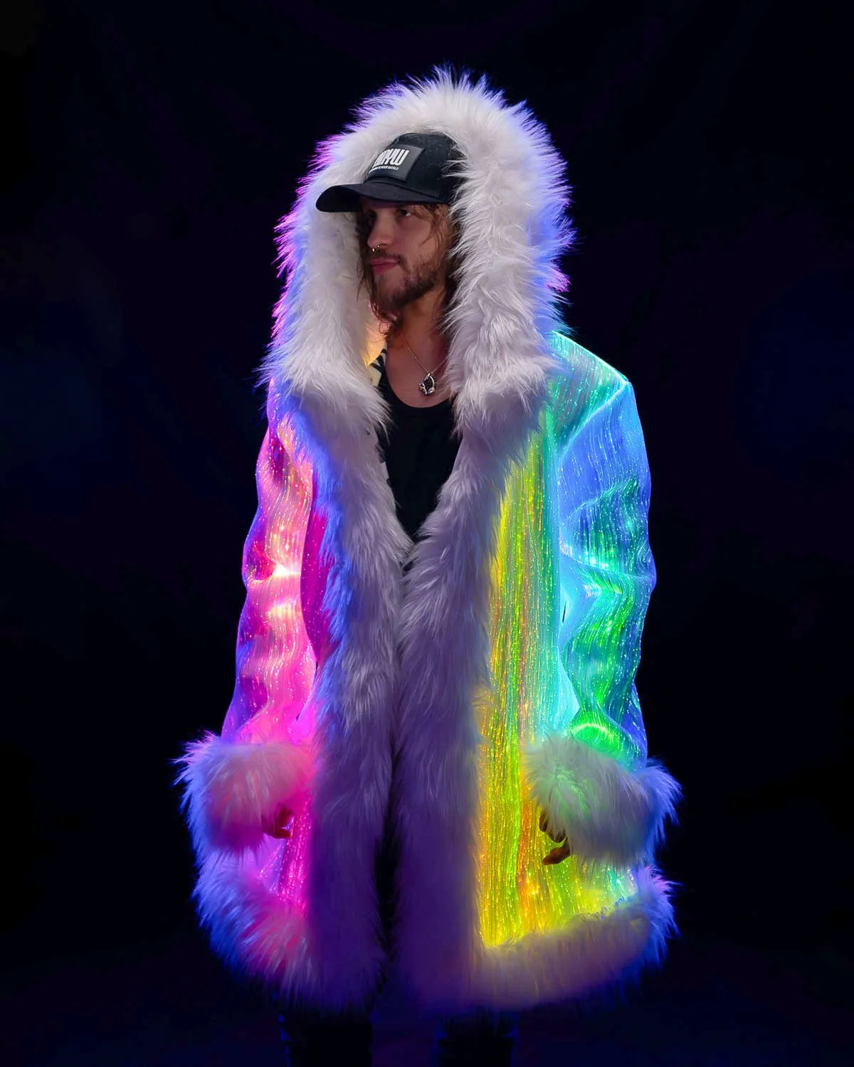 Winter Rave Outfits LED Light Up Boohoo Coat | YMYW brand