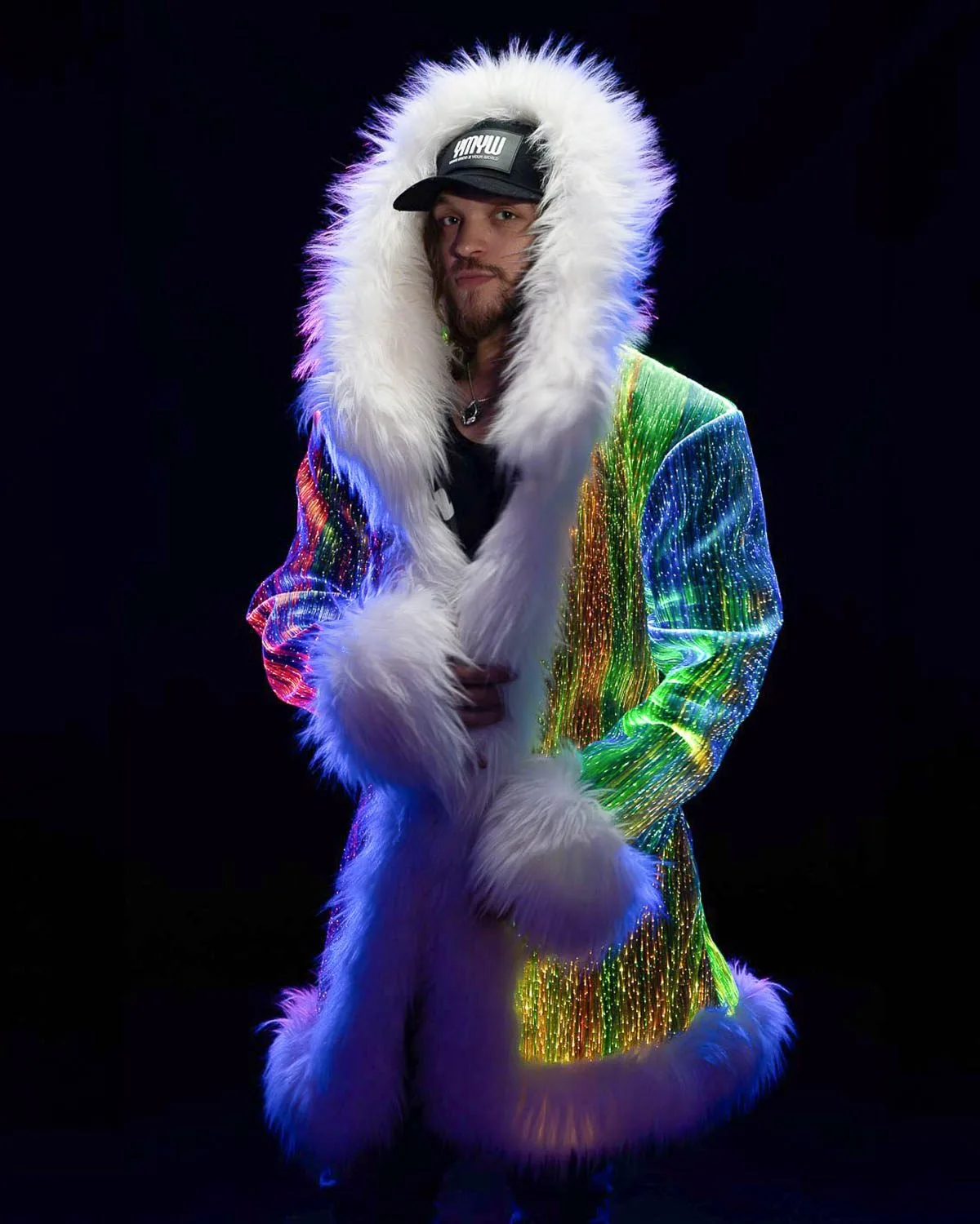 Music Festival Outfits LED Light Up fur Coat | YMYW brand