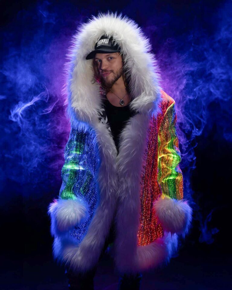 Music Festival Outfits LED Light Up fur Coat | YMYW brand