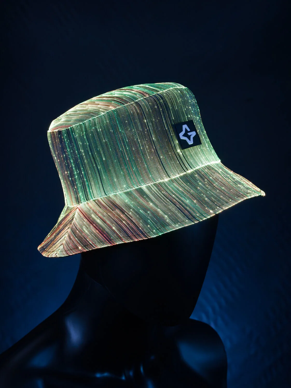 Color changing LED bucket hat blending warm light tones