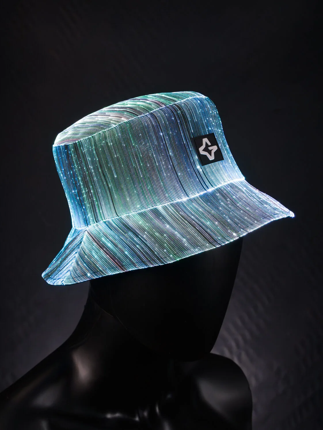 Glowing white fiber-light bucket hat