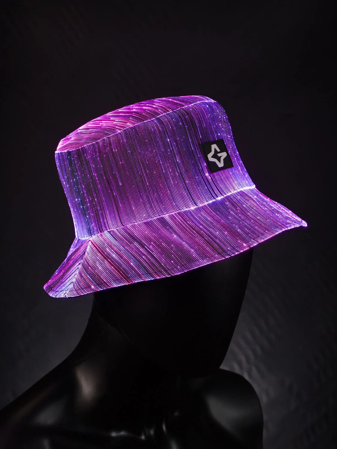 LED bucket hat glowing pink and purple