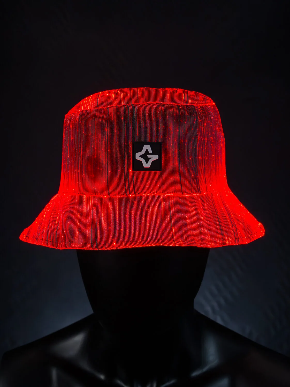 LED bucket hat glowing solid red