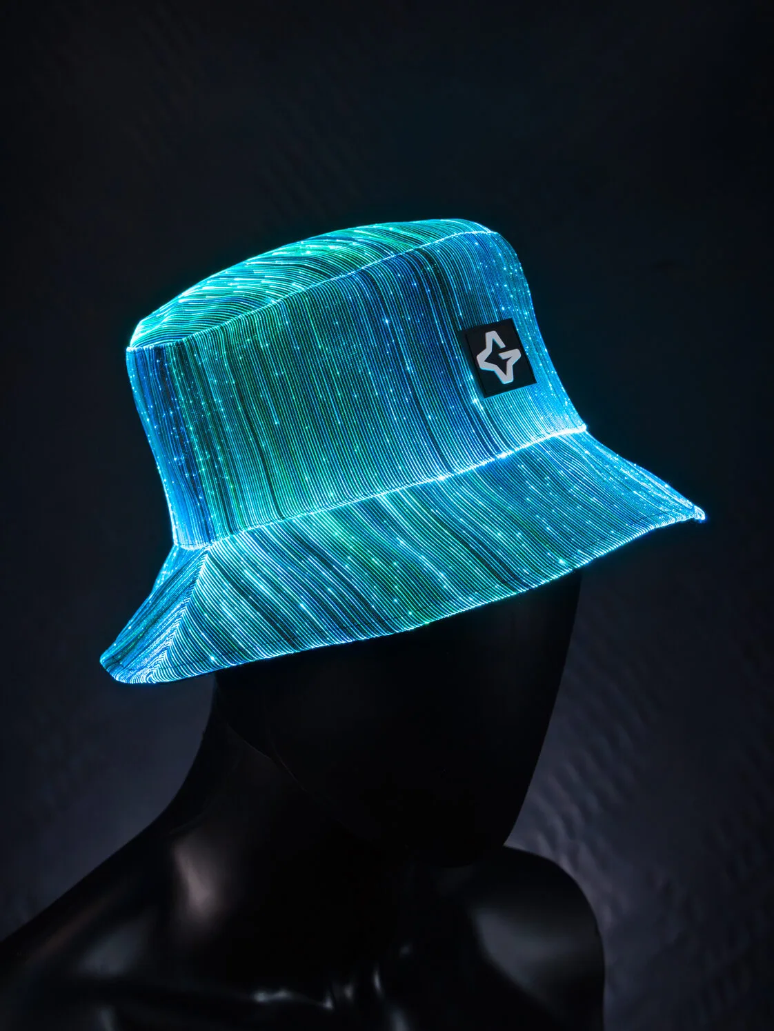 Light up bucket hat glowing cyan