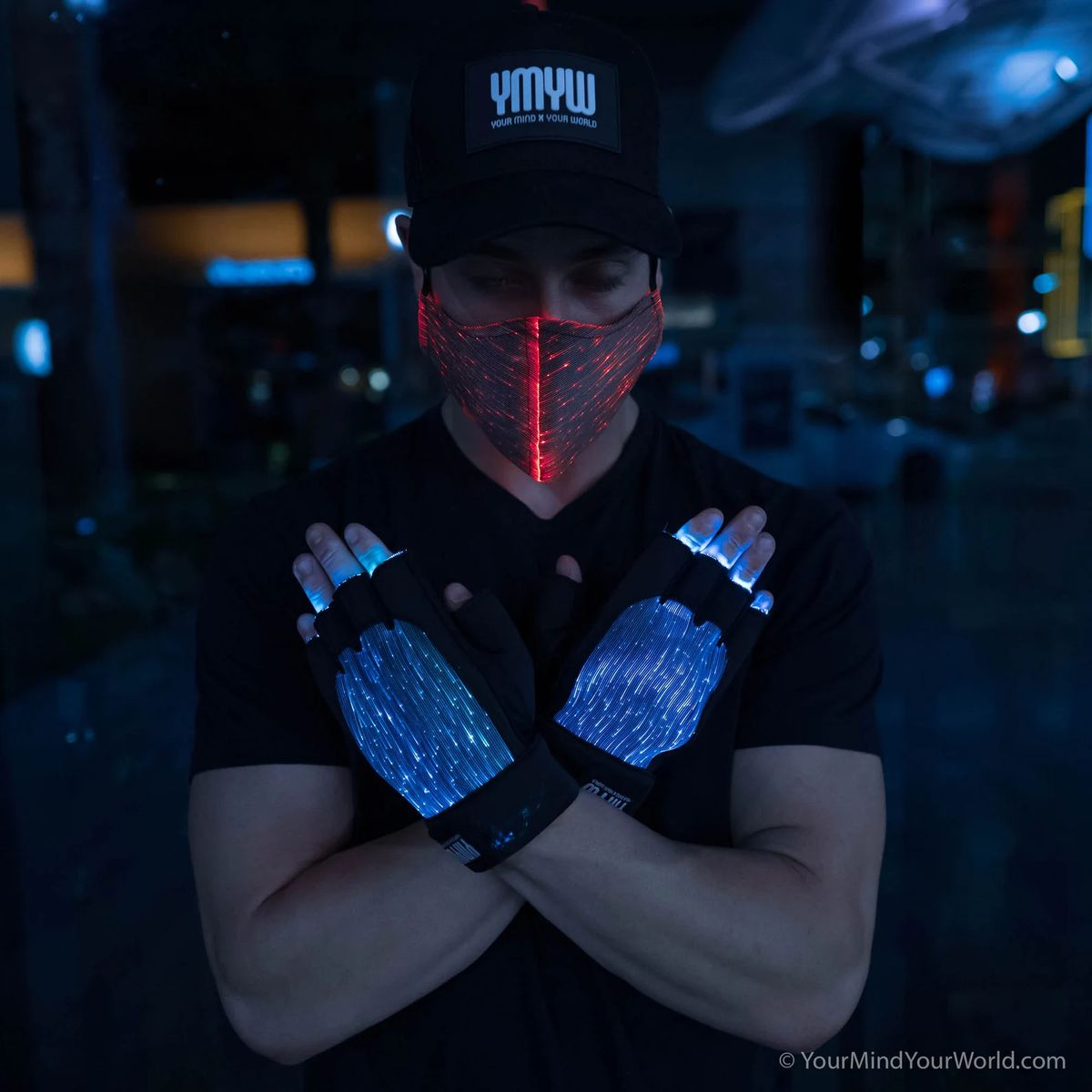 YMYW LED Cyberpunk Mask — fiber-optic light-up rave mask