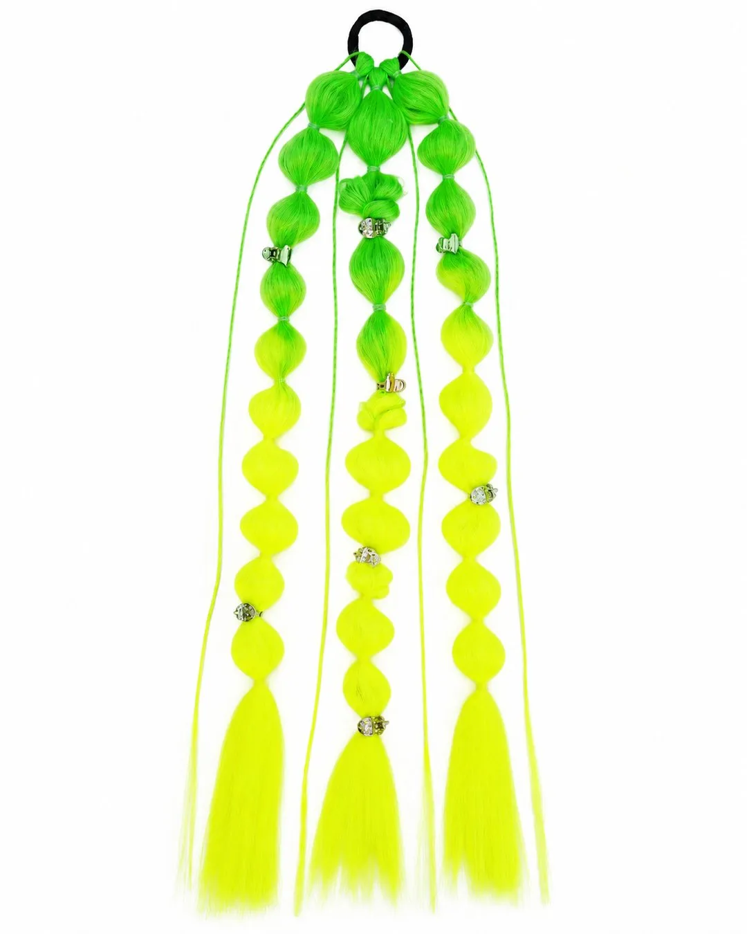 Glowing neon green and lime rave hair extension